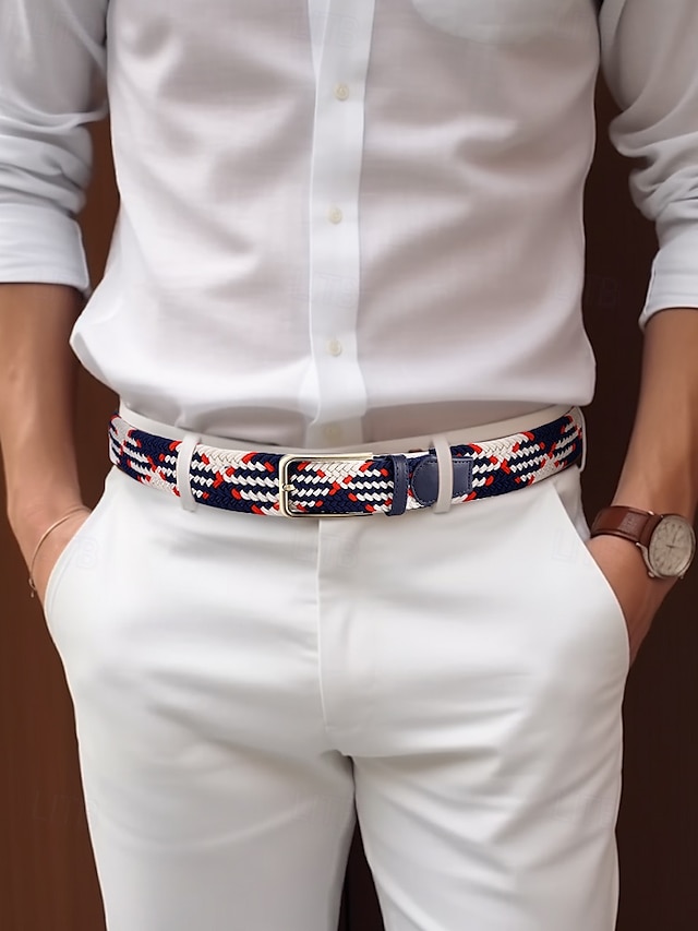  Men's Braided Elastic Stretch Belt – Multicolor Woven Design with Leather Tip & Metal Buckle, Casual & Golf Style, Adjustable Fit for Jeans & Trousers, Perfect for Sports & Everyday Wear