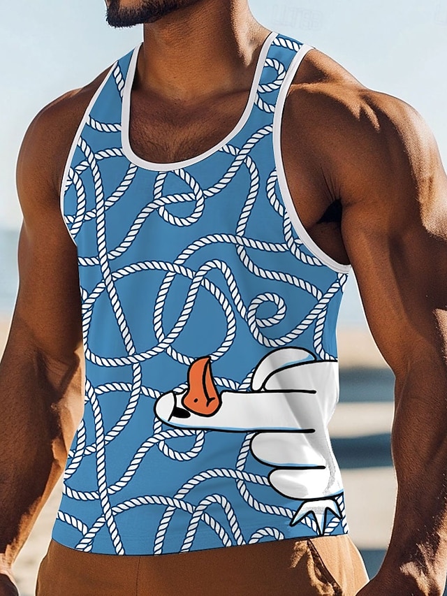  Men's Funny Duck T Shirt Vest Top Sleeveless T shirt 3D Print Crew Neck Round Shirt Vacation Casual Casual Hawaiian Holiday Red Blue Green Summer Spring Clothing Apparel S M L XL XXL XXXL