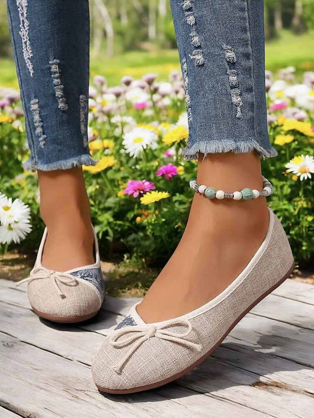  pellavajouset balettitassut naisille - kevyet vintage-vaikutteiset mukavat slip-on kengät vapaa-aikaan