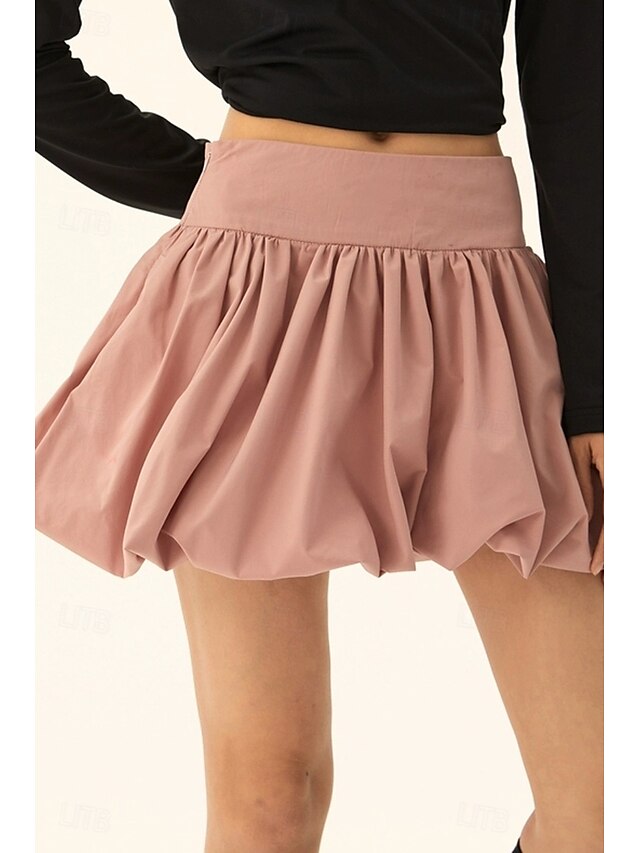  Dámské Sukně Minisukně Módní Mini Střední vzestup Sukně Bez vzoru Nabírané šaty Lehce elastické Dovolená ulice Černá Růžová Velbloudí Šedá Léto Polyester