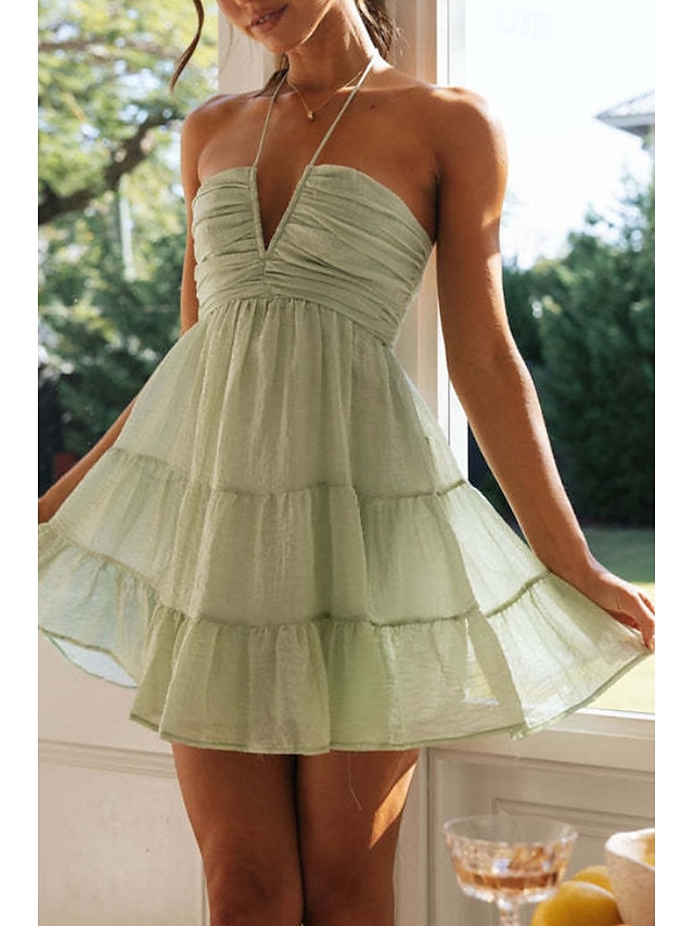  Per donna Mini Abito Abito da laurea Moda Moderno Compleanno Laurea Data Vestibilità regolare Semplice Senza Maniche Scollo a V Rosa Arancione Verde Estate