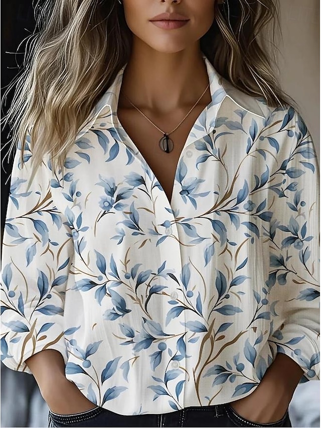  Damenhemd Langarm Knopf-Bluse Blumen Grafik Stilvoll Lässig Hemd Kragen Reguläre Oberteile Alltag Ausgehen Knöpfe Weiß Gelb Hellgrün Himmelblau Sommer Frühling