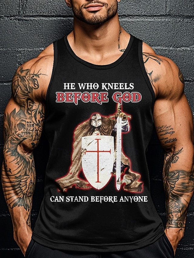  Hombre Caballeros templarios Camiseta Top Sin Mangas Camiseta Impresión 3D Cuello Barco Camisa Moda Design Casual Negro Verano Primavera Ropa S M L XL XXL XXXL