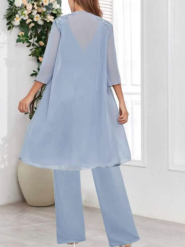 Robe de Mère de la Mariée Coupe A-Line/Princess à Col en V et Manches Mi-Longues avec Fente Sur le Côté