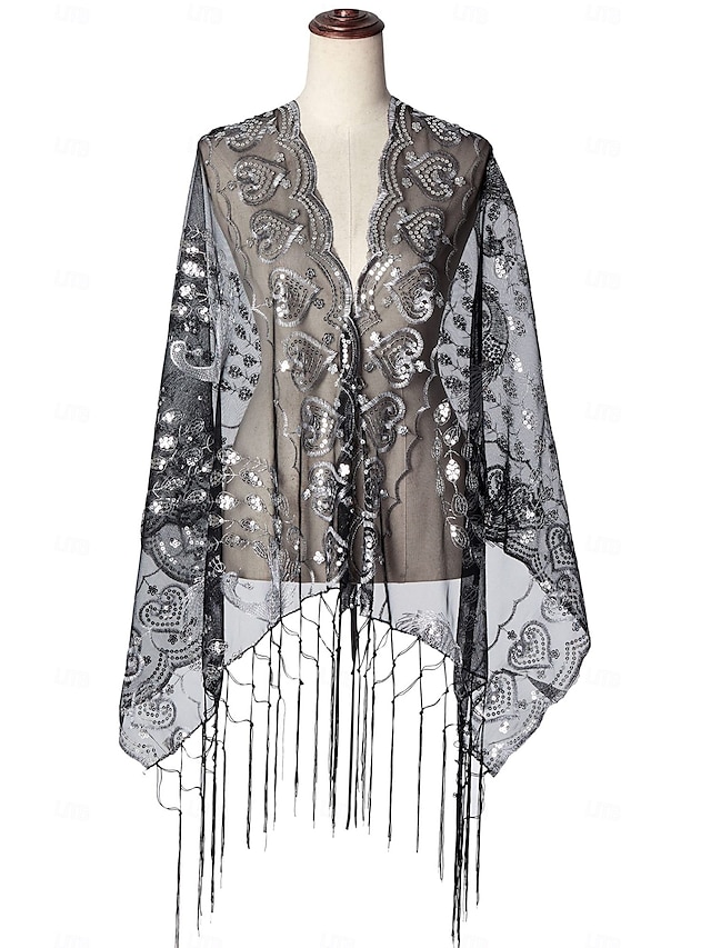  Retro Vintage Goldene Zwanziger 1920er Schal Wickeln Schals Der große Gatsby Flapper-Mädchen Pailletten Quastenfransen Damen Karneval Hochzeit Abendgesellschaft Maskerade Erwachsene Schal