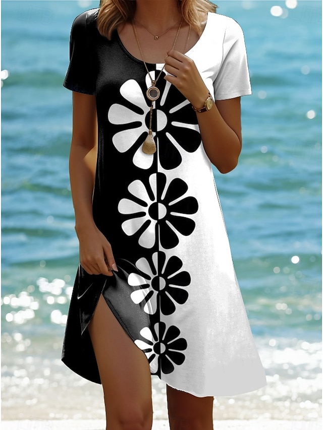  Robe Mini Femme Robe A Ligne Robe T Shirt Robe Tee Robe d'été Décontractée Quotidien Fit Régulier Graphique Floral Géométrique Manches Courtes Col Ras de Cou Noir Blanc Rose Vert Été Printemps
