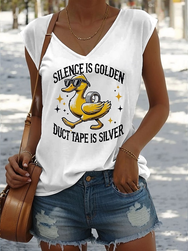  Dame Camisole Tank Top Grafisk Bokstaver Stilfull Fritid Ermeløs V-hals Vanlige topper Daglig Trykt mønster Hvit Sommer
