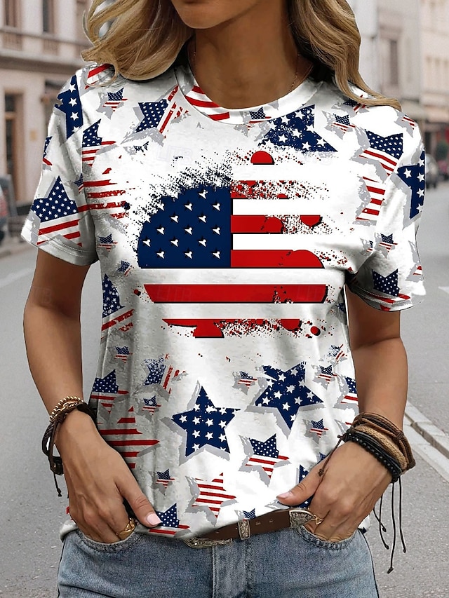  Tricou Patriotic pentru Femei cu Grafic Steag Steag Casual Roșu Alb și Albastru cu Mâneci Scurte Guler Rotund Regulamentar pentru Imprintat Zilnic Roșu Vara