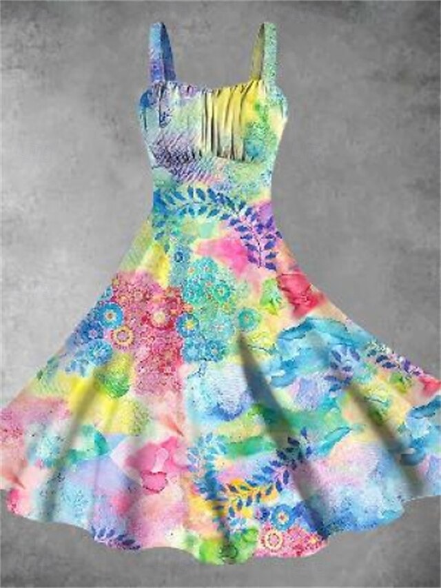  Femme Robe mi-longue Robe d'été mode Décontractées Vacances Intérieur Rendez-vous Ajustable Graphic Sans Manches A Bretelles Vert Claire Bleu Vert foncé Fuchsia Eté