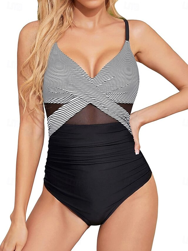  Kąpielówki jednoczęściowe monokini dla kobiet Bez pleców Kontrola brzucha Wysoki stan Slim Wakacyjne Stroj kąpielowy Plażowy Kwiatowy Dekolt w kształcie litery V Bez rękawów Kostiumy kąpielowe
