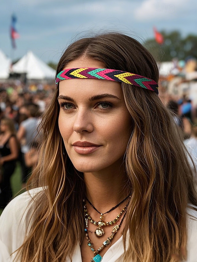  Bandeau tressé bohème pour femme - accessoire de cheveux élastique fait main pour festival, style hippie coloré, parfait pour les événements musicaux et les tenues décontractées