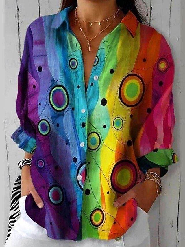 Women's Shirt Button Down Tunic Shirt Collar Long Sleeve Graphic Polka Dot Casual Regular Tops Work Daily s Print Blue Spring Fall Winter4