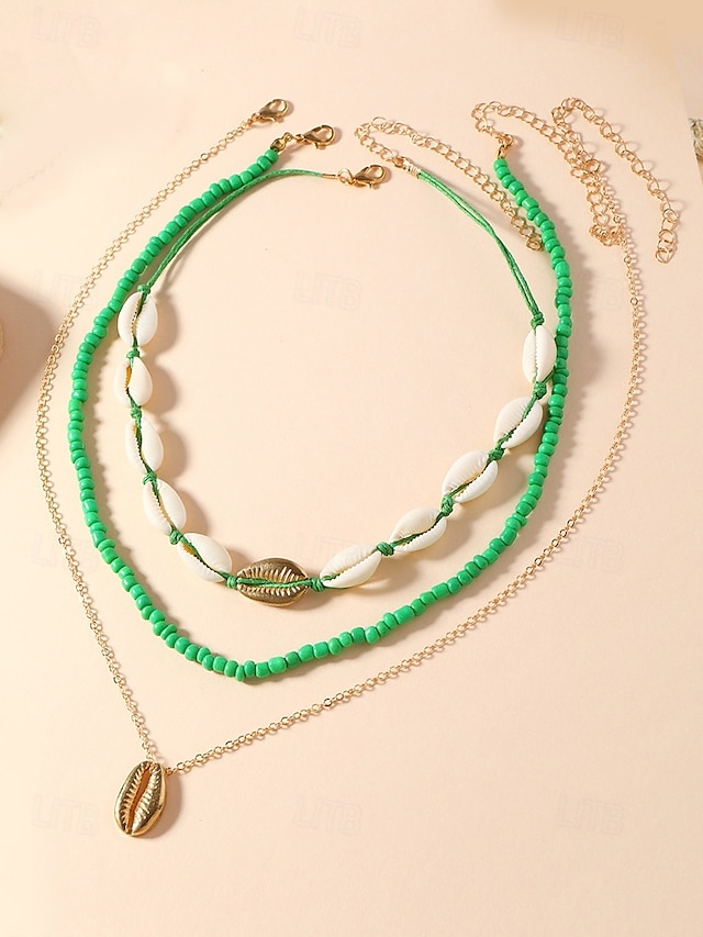  Women's Boho Cowrie Shell Necklace Set – Layered Beach Jewelry with Gold Accents, Handmade Summer Surf Choker for Vacation, Festivals & Casual Wear