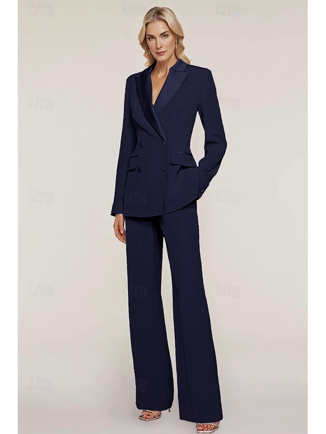  To Deler Buksedrakter Elegant Bryllupsgjest Ankellengde Lange Ermer Skjorte Krage Stretch Chiffon med Knapper