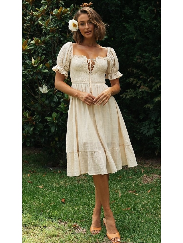  Retro Středověké Renesanční Polední Šaty Flare šaty Inspirováno Regency Pevná barva Maškarní kostým Dámské Fantazie Plesová maškaráda Svatební Dovolená Běžné / Denní Dospělé Šaty Jaro léto