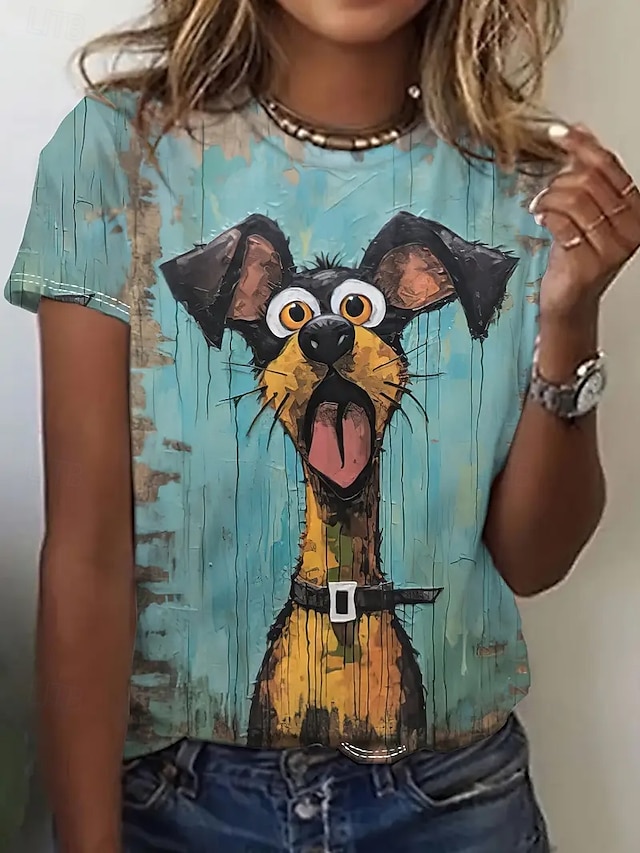  Pentru femei Tricou Topuri de vară Grafic Câțel Clasic Casual Manșon scurt Stil Nautic Crop Tops Zilnic Sfârșit de săptămână Imprimeu Curcubeu Vară Primăvară Toamnă