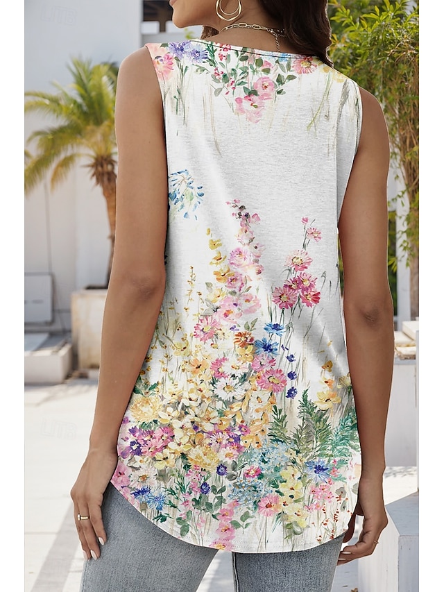 Damen-Tanktop Mit USA-Flaggen-Druck – Lockere Passform, Spaghettiträger, Aus Polyester-Baumwolle, Für Sommer