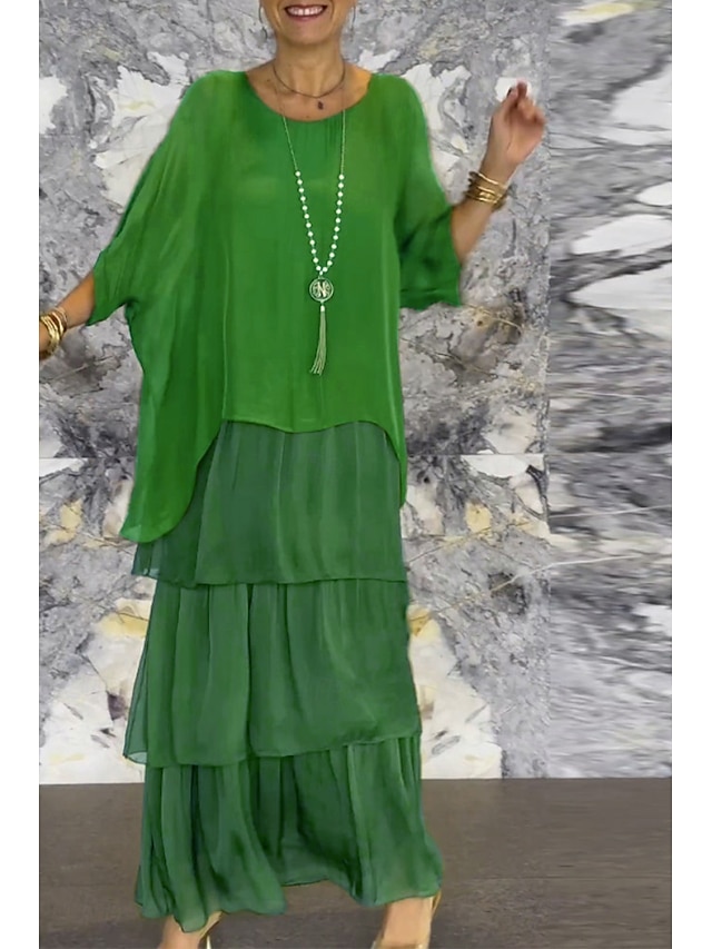  Per donna Vestito longuette Abito casual Abito stampato Di tendenza Manica a pipistrello Esterno Da mare Fine settimana Standard Liscio Fiore decorativo Mezza manica Girocollo Rosso Verde Grigio