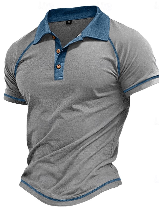  Homme Polo Polo d'affaires Entreprise Casual Revers Classique Manche Courte Bloc de couleur Boutons Eté Printemps & Automne Bleu Clair Rouge rétro Noir bleu marine Vert Kaki Polo