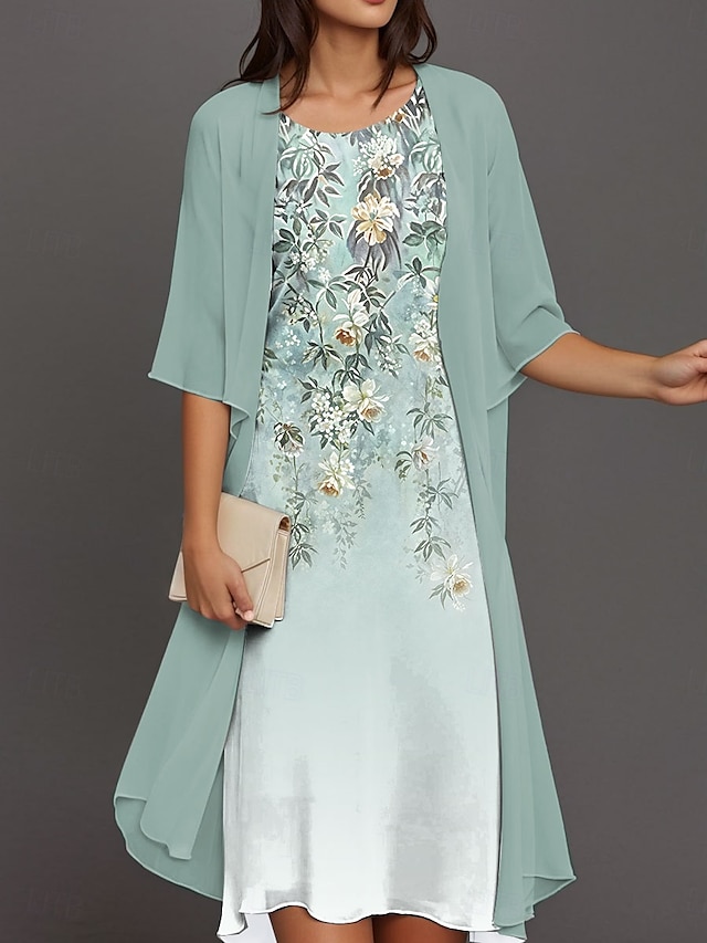  Abschlusskleider Midi Kleid Kleid Set Chiffon Kleid Shift Kleid elegant täglich lockere Passform Paisley halblange Ärmel Rundhals blau lila grün Sommer Frühling Herbst
