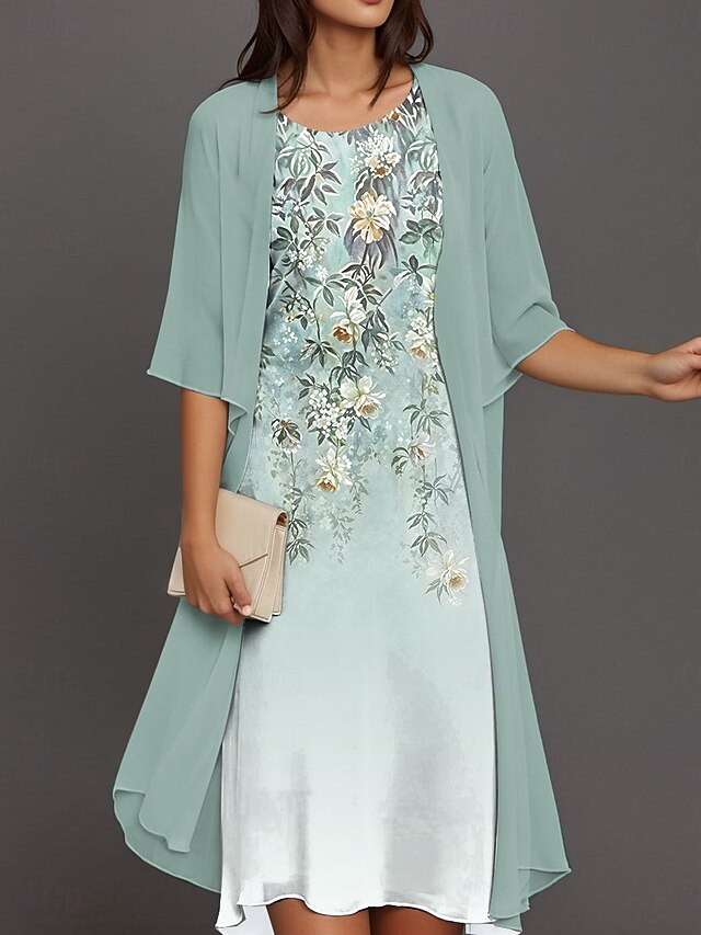 Women's Graduation Dress Midi Dress Dress Set Chiffon Dress Shift Dress Elegant Daily Loose Fit Paisley Half Sleeve Crew Neck Blue Purple Green Summer Spring Fall4