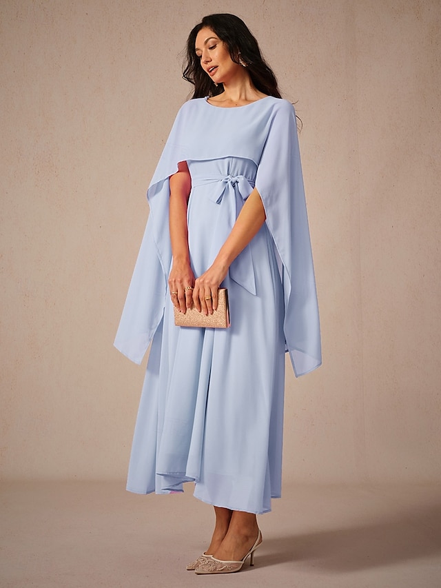  Per donna Abito maxi Abito a trapezio Elegante Formale Feste Ospite di nozze Vestibilità comoda Girocollo Blu ghiaccio Estate