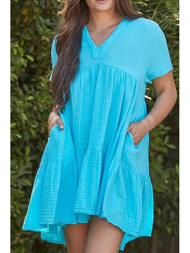 Per donna Mini Abito Abiti ispirati al lino Abito in cotone e lino Moda Essenziale Classico Ferie Uscire Weekend Vestibilità regolare Semplice Manica Corta Scollo a V Arancione Oro Verde Azzurro