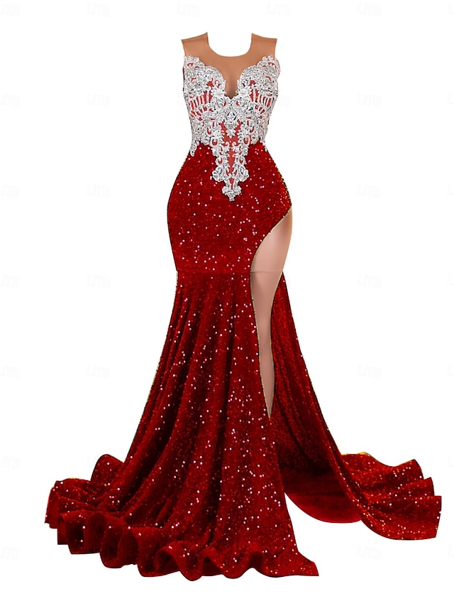  Γοργόνα  Τρομπέτα Βραδινό Φόρεμα Elegant Ένδυμα Επίσημο Στρατώσα Χωρίς Μανίκια Crew Neck Στραμμένο με Στρας