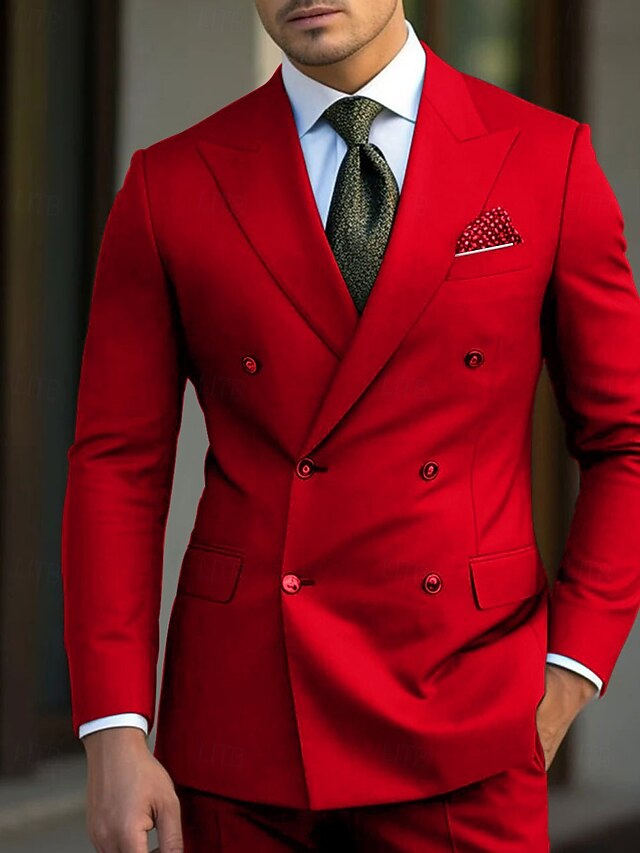 Modest Peak Lapel Slim Fit Men's Suits 2 Pieces Solid Color Wedding Suit main image 1