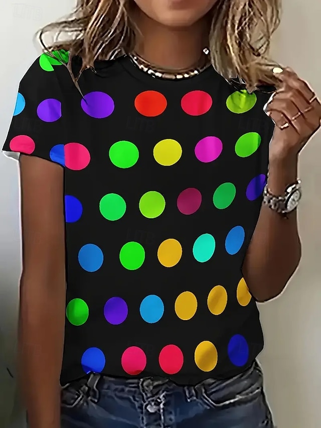  Women's T Shirt Summer Tops Graphic Polka Dot Classic Casual Short Sleeve Crew Neck Crop Tops Daily Weekend Print Rainbow Summer Spring Fall
