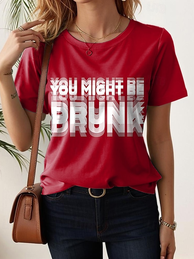  Femmes T-shirt Graphique Lettre Élégant Occasionnel Manche Courte Col rond Hauts Réguliers Quotidien Week-end Imprimé Noir Rouge Bleu Vert foncé Fuchsia Été Printemps