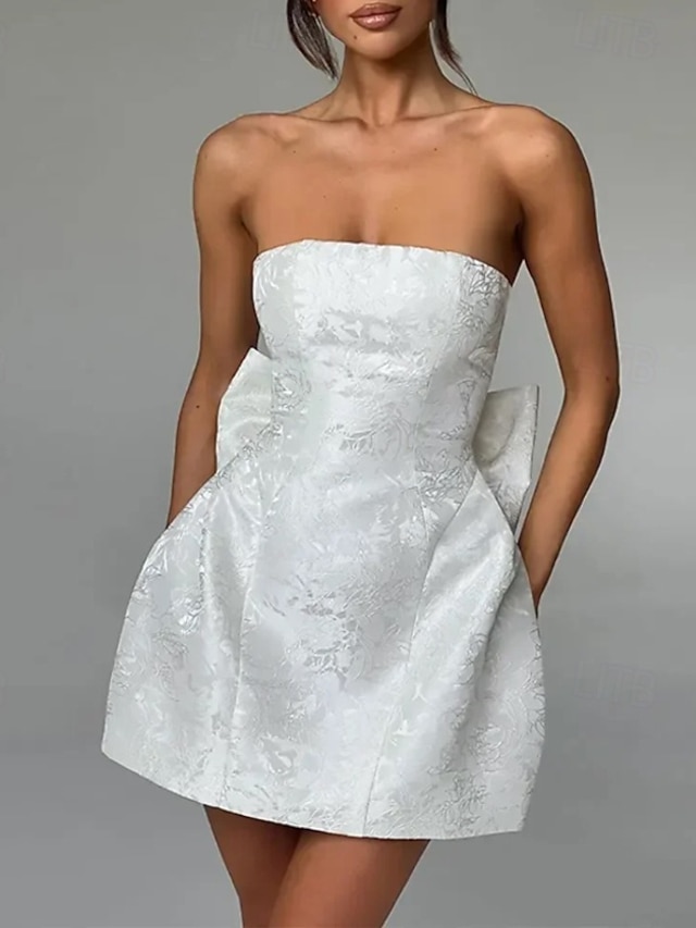  Femmes Mini Robe Robe Blanche Robe de remise des diplômes Robe de Soirée Mode Anniversaire Remise des Diplômes Cocktail Coupe régulière Uni Sans manches Sans bretelles Rose Claire Blanche Été