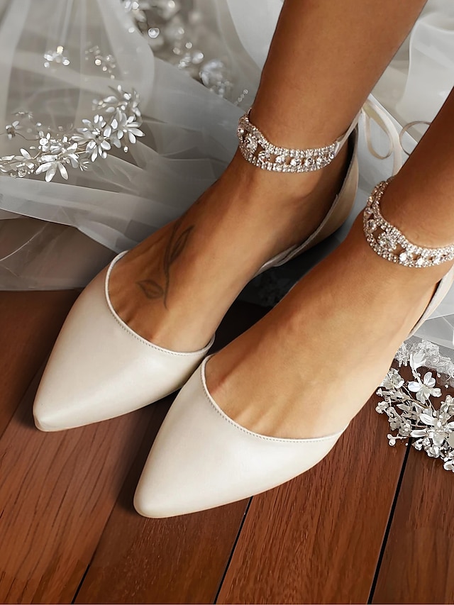  ballerine da donna a punta color avorio con cinturino alla caviglia con strass – ballerine chic per appuntamenti serali e matrimoni