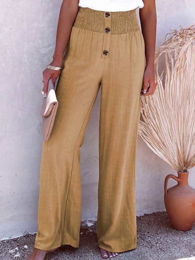  Per donna Pantaloni in cotone e lino Pantaloni Eleganti Pantaloni Palazzo Casual Lunghezza intera Naturale Semplice Elastico in vita Comodo All'aperto Confortevole Streetwear Abbigliamento quotidiano