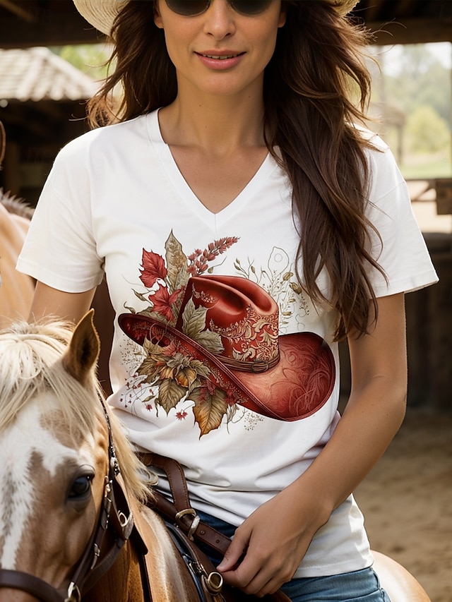  Kentucky Derby Dámské Halenka Květinový Grafika Na běžné nošení Krátký rukáv Do V Běžné topy Denní Tisk Bílá Léto