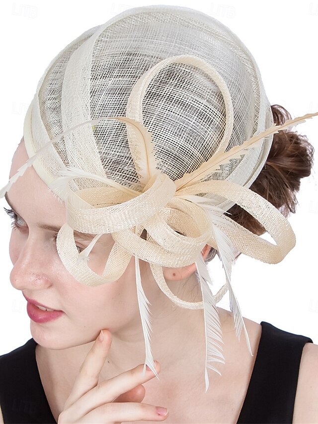  Coiffe Sinamay Chapeau Fedora Course de Chevaux ancien Mignon Avec Plume Casque Couvre-chef