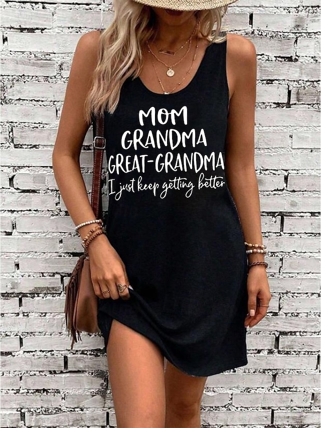  Festa della mamma Per donna Mini Abito Abito a trapezio Abito Estivo Abito a spalle scoperte Casual Abiti semi formali Feste Quotidiano Ferie Vestibilità comoda Grafico Lettera Senza Maniche Collo a U