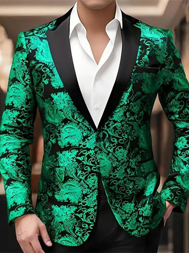  Men's Blazer Business Cocktail Party Wedding Party Party Spring &  Fall Polyester Bronzing Buttons Pocket Comfortable Single Breasted Blazer Red Blue Purple Gold