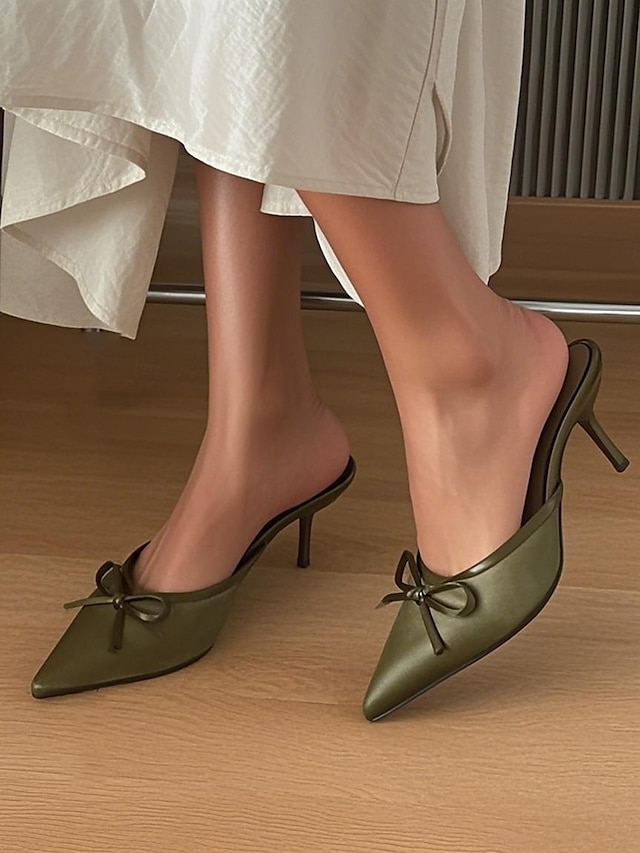  Escarpins à talons aiguilles en satin bordeaux pour femme – mules à bout pointu avec nœud pour des rendez-vous chics et des tenues quotidiennes