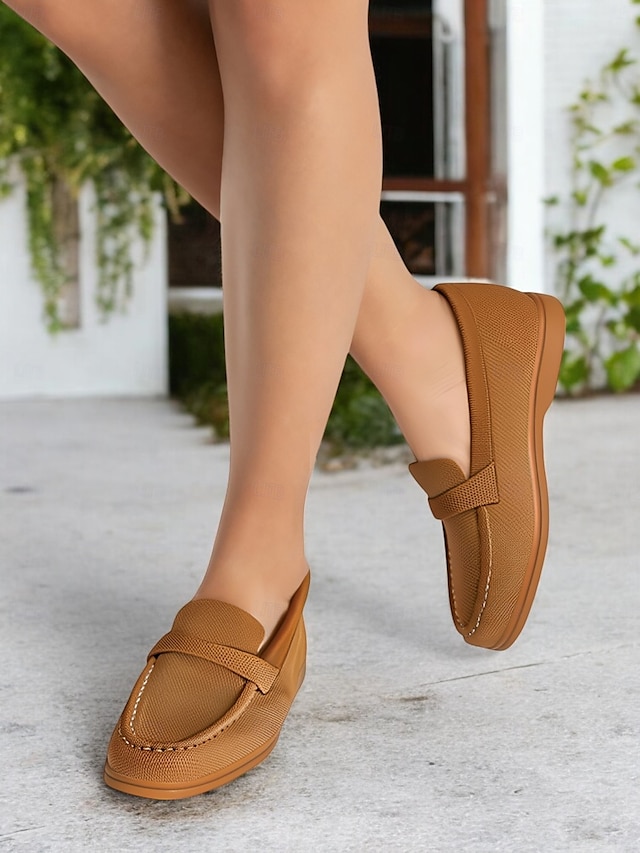  Women's Flyknit Slip-On Loafers - Lightweight Casual Walking Shoes for Work & Daily Wear