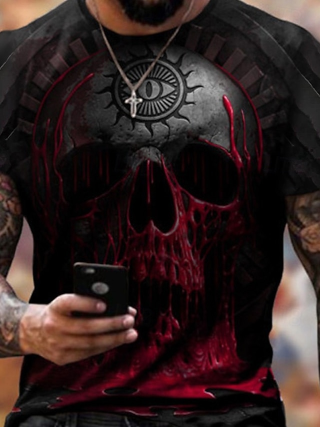  Voor heren Grafisch Doodskoppen Overhemd T-shirt halloween-overhemd T-shirts Korte mouw T-shirt 3D-afdrukken Strakke ronde hals Overhemd Ontwerper Basic Strakke pasvorm Casual Dagelijks Weekend Zwart
