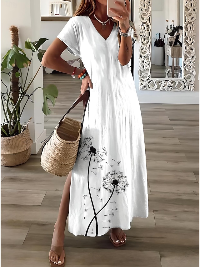  Femmes Robe maxi Robe d'Été Robe trapèze Vacances Occasionnel Chaussures de plage Soirée Sortir Coupe régulière Fleuri Graphique Manche Courte Col en V Rose Claire Blanche Rose Claire Printemps