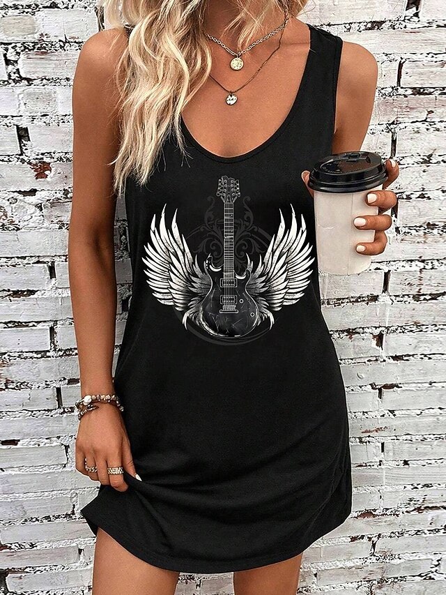 Women's Mini Dress A Line Dress Summer Dress Off The Shoulder Dress Vacation Casual Daily Loose Fit Graphic Sleeveless U Neck Black Summer4