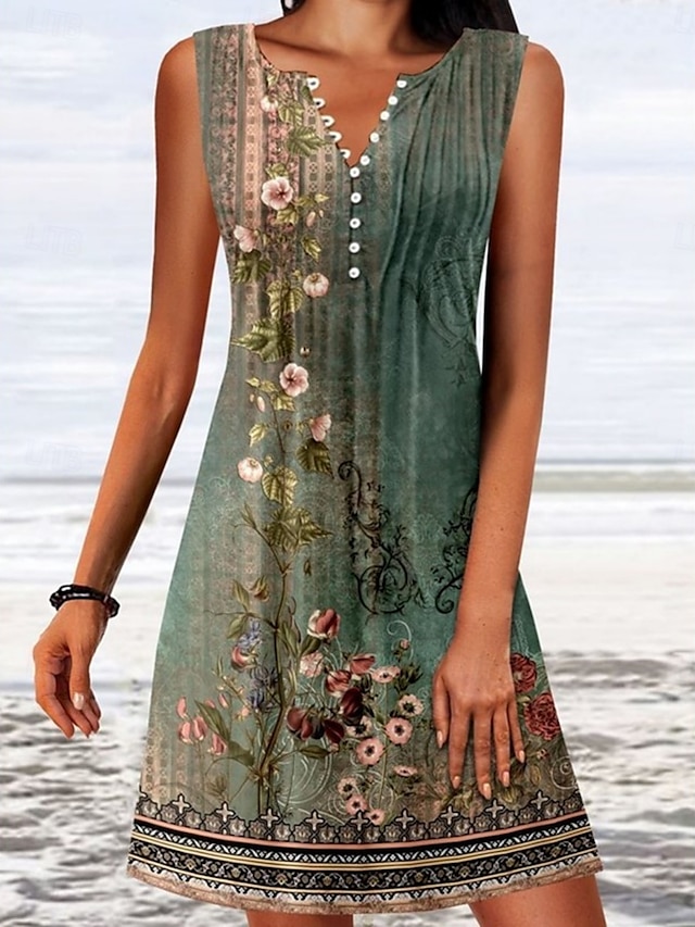  Rochie mini de femei rochie în A rochie T-Shirt rochie Tee off the shoulder casual vacanță zilnic ajustat floral grafic fără mâneci gât în V roz albastru verde gri vară