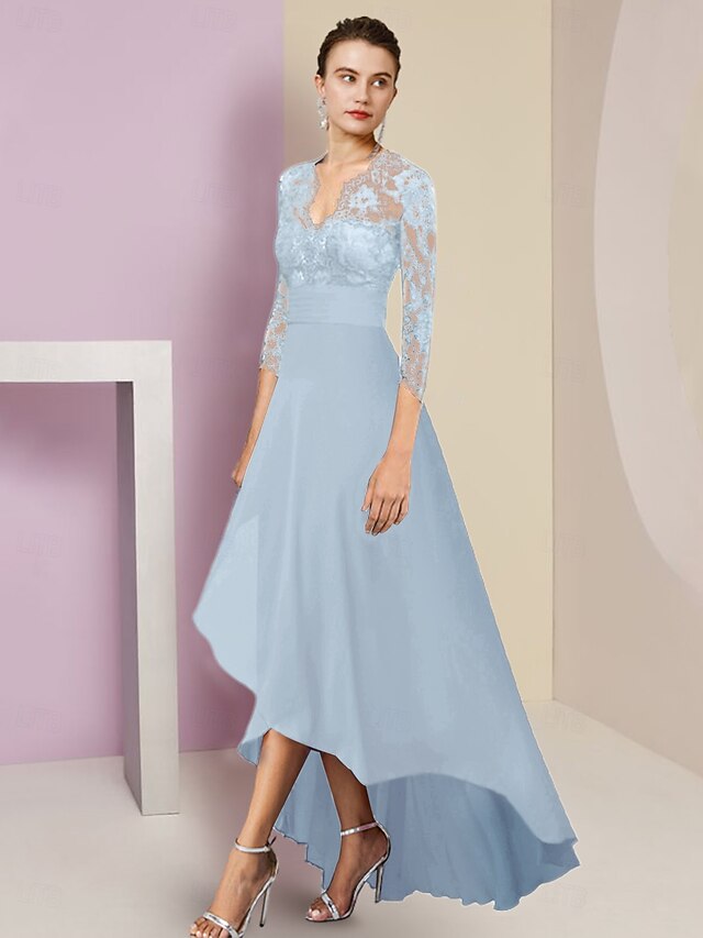 A-Line Mother of the Bride Dress Formal Wedding Guest Elegant High Low ...
