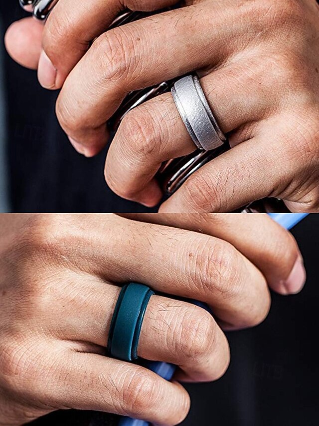 Anillo de silicona negro mate para hombre: alianza cómoda y duradera, elegante anillo de goma para un estilo de vida activo, deportes, trabajo y uso diario.