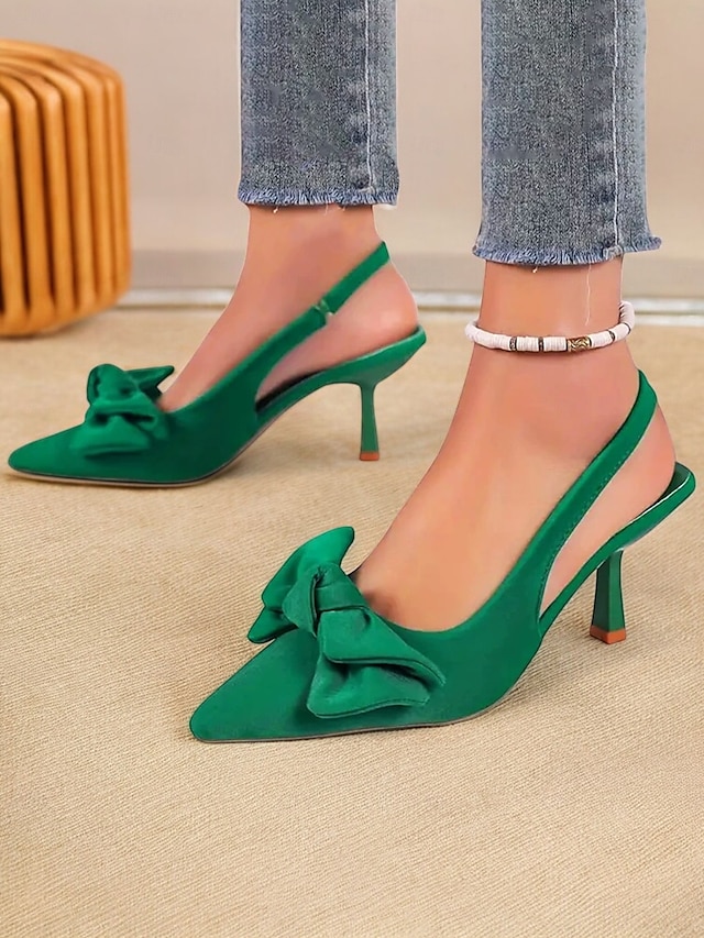  zöld masnis kitten heel slingback cipő – elegáns hegyes orrú randevús éjszakai és hétköznapi női sarkú cipő
