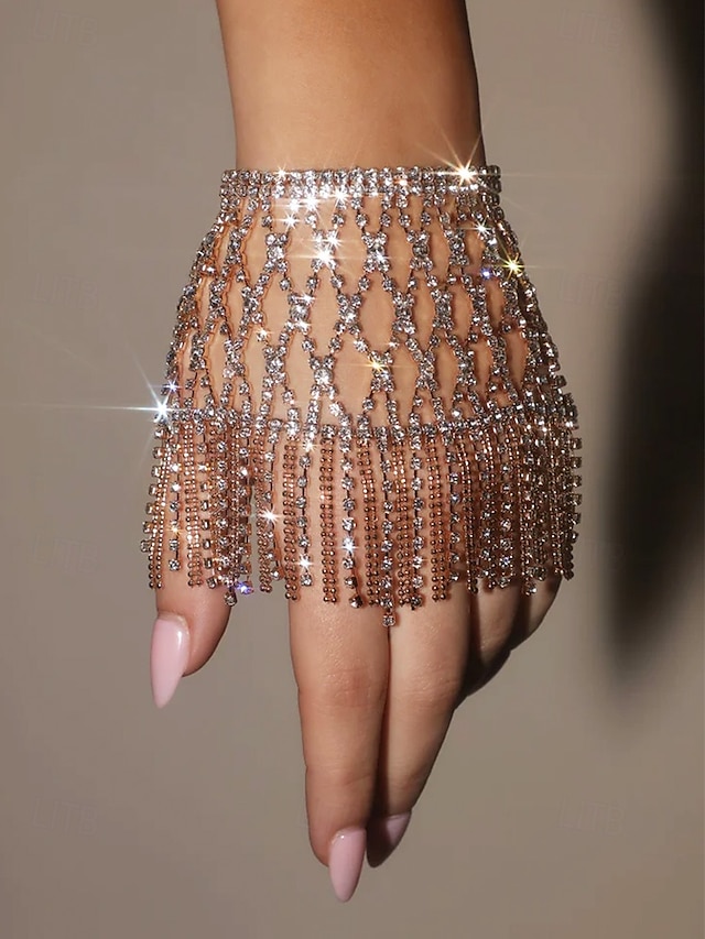  braccialetto a catena con strass da donna – guanto con frange di cristallo di lusso per feste, matrimoni ed eventi serali