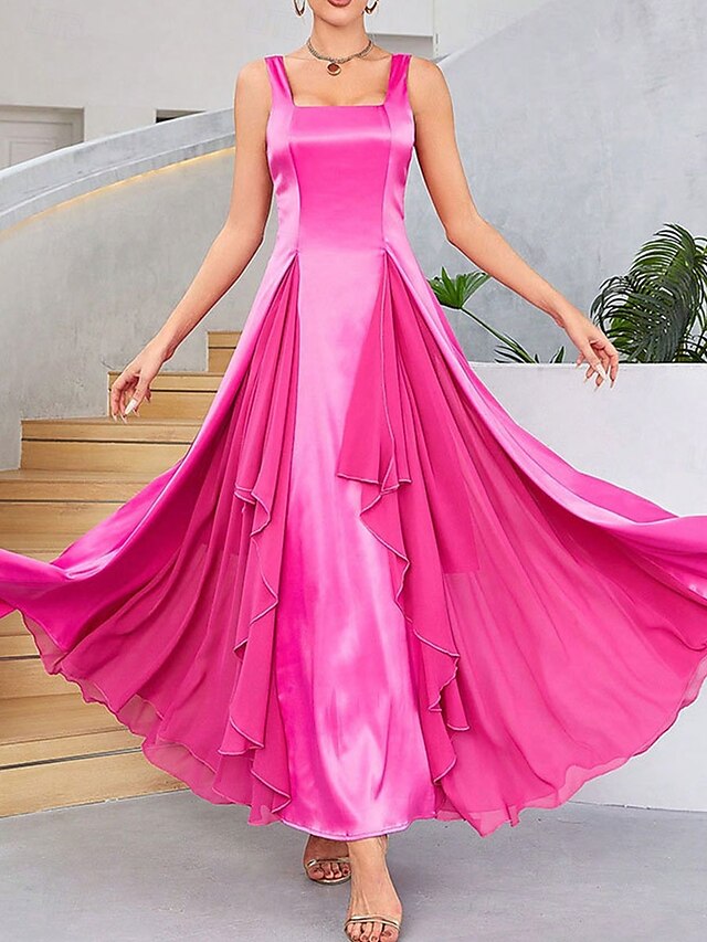  Trapèze Robes de Quinceanera Elégant Robe Mariage robe demoiselle d honneur Mi-long Sans Manches Col Carré Polyester Décolleté dans le dos avec Plissé Volants 2025