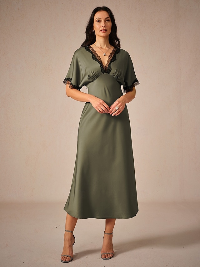 Femme Robe Maxi Robe Fourreau Elégant mode Mariage Soirée du quotidien Standard Couleur unie Manche Courte Col V Olive Eté